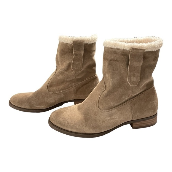 Sole Society Verona Winter Boots Women's 8.5 Beige Suede Faux Shearling Pull On - Picture 1 of 13